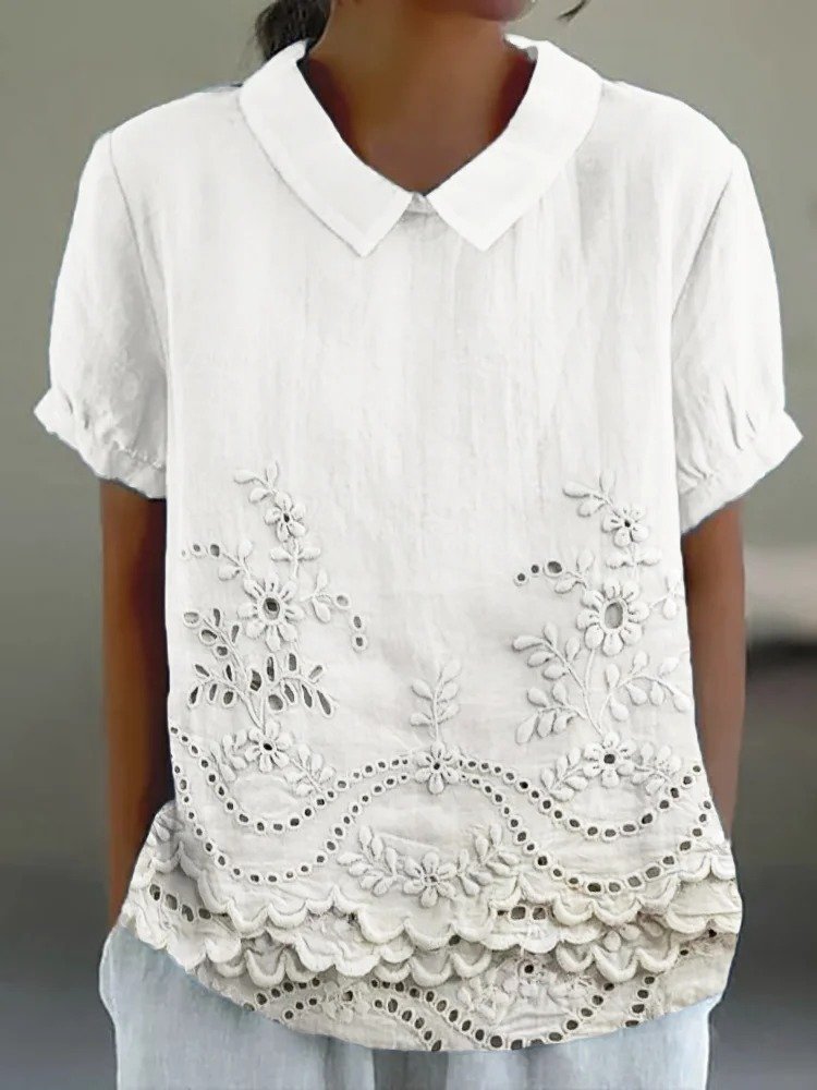 Women Plain Half Sleeve Blouse Summer Shawl Collar Daily Casual Top
