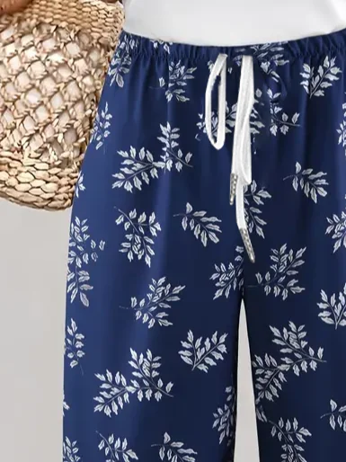 Women Floral Fifth Pants Pant Casual Summer Trousers
