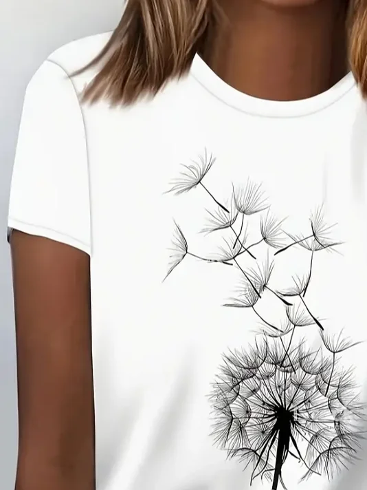 Women Floral Short Sleeve Tee T-shirt Crew Neck Printing Casual Summer Graphic Tee Top