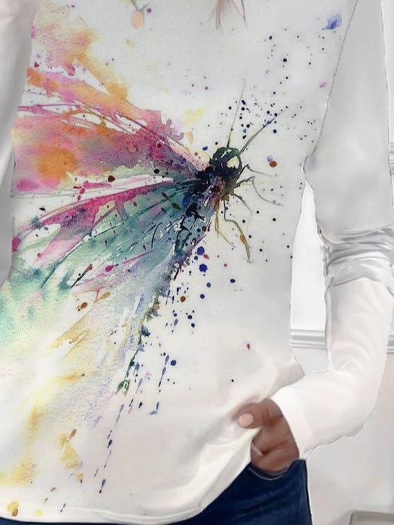 Women Butterfly Long Sleeve Tee T-shirt Crew Neck Printing Casual Spring/Fall Graphic Tee Top
