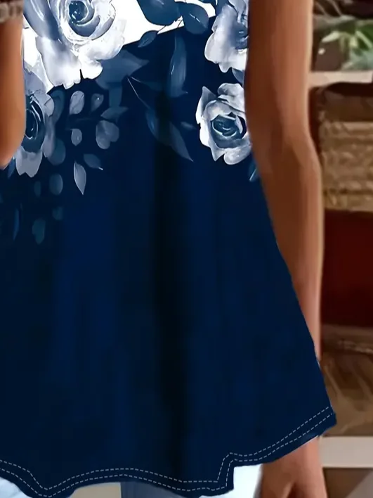 Women Floral Short Sleeve Tee T-shirt Crew Neck Printing Casual Summer Graphic Tee Top