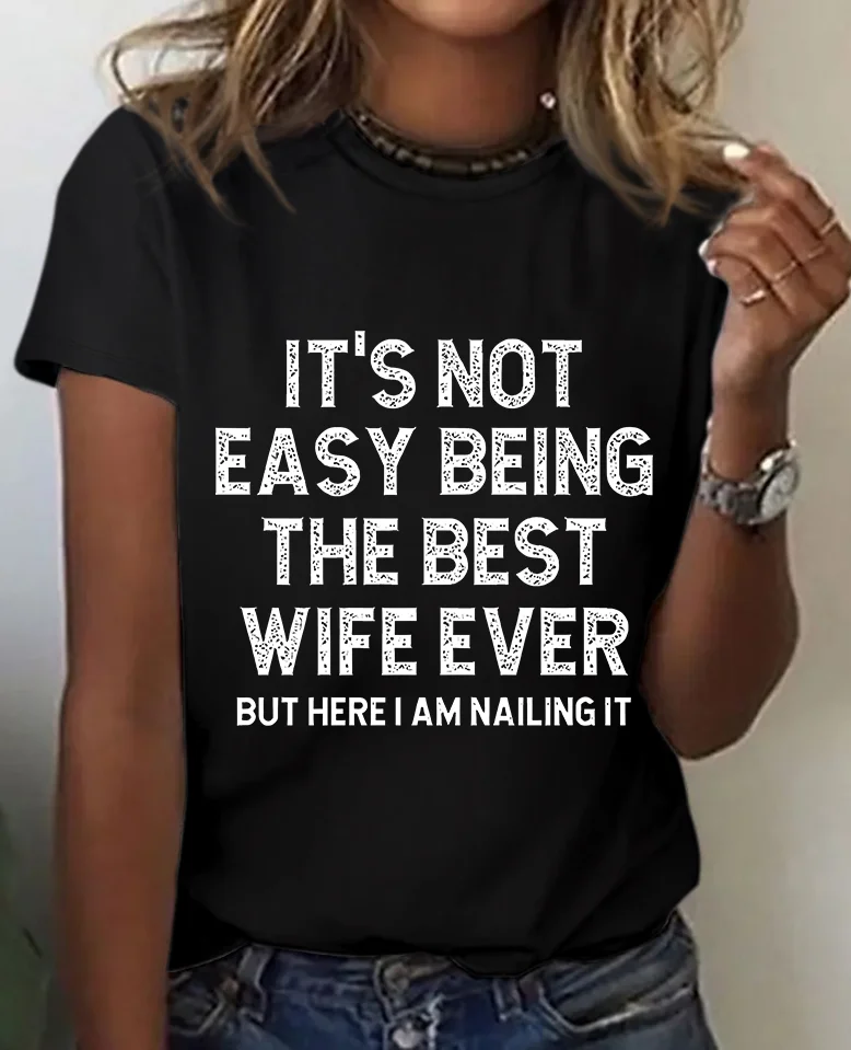 Women Text Letters Short Sleeve Tee T-shirt Crew Neck Casual Summer Top