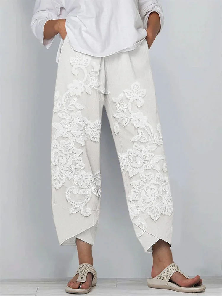 Women Floral Capris Pant Casual Summer Trousers