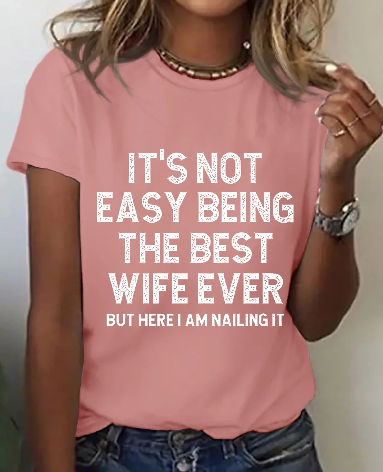 Women Text Letters Short Sleeve Tee T-shirt Crew Neck Casual Summer Top