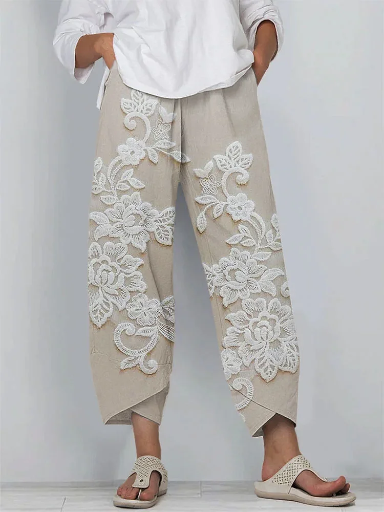 Women Floral Capris Pant Casual Summer Trousers