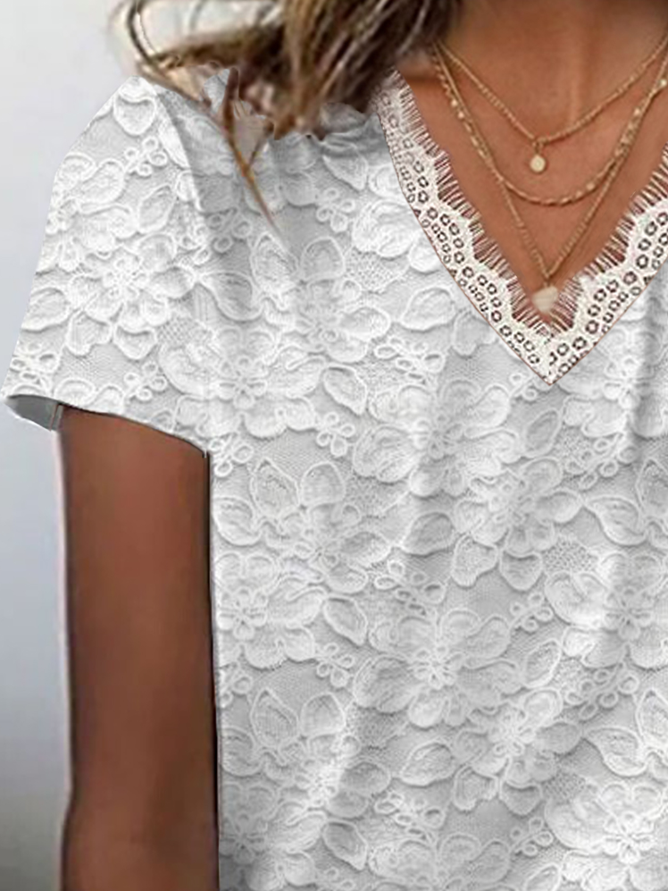 Women Floral Short Sleeve Tee T-shirt V Neck Printing Casual Summer Graphic Tee Top