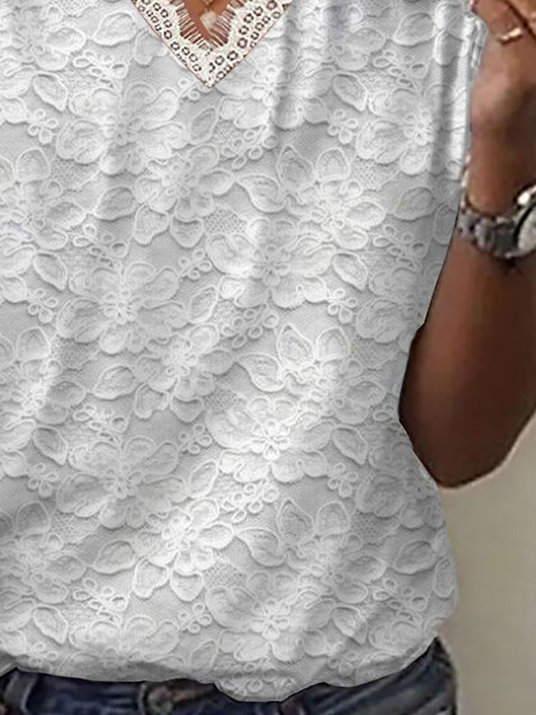 Women Floral Short Sleeve Tee T-shirt V Neck Printing Casual Summer Graphic Tee Top