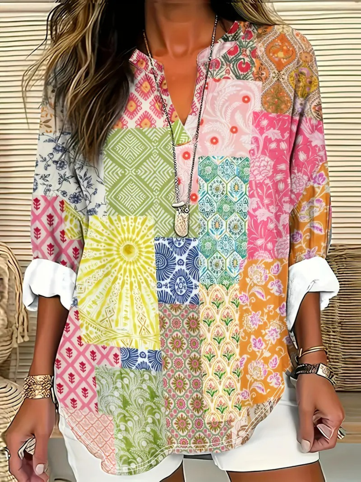 Women Floral Half Sleeve Blouse Summer Shawl Collar Daily Casual Top