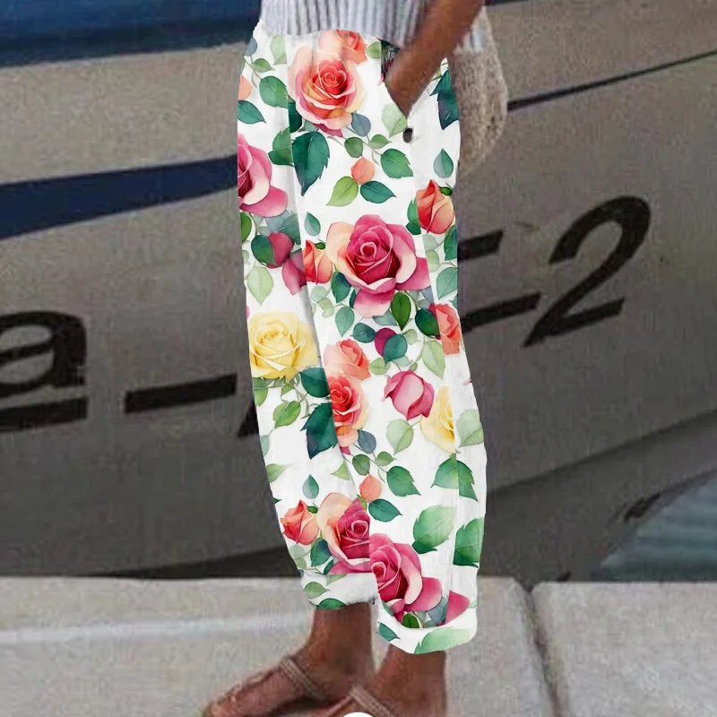 Women Floral Long Pant Casual Spring/Fall Trousers