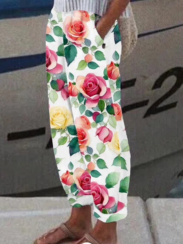 Women Floral Long Pant Casual Spring/Fall Trousers