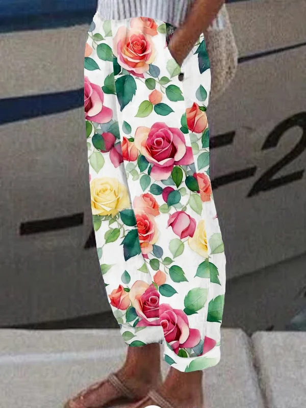Women Floral Long Pant Casual Spring/Fall Trousers