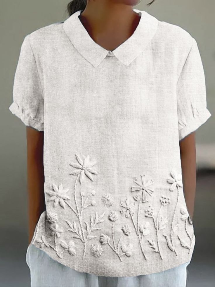 Women Floral Short Sleeve Shirt Summer Printing Shawl Collar Daily Casual Top