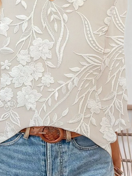 Women Floral Three Quarter Sleeve Blouse Spring/Fall Printing Notched Daily Casual Top