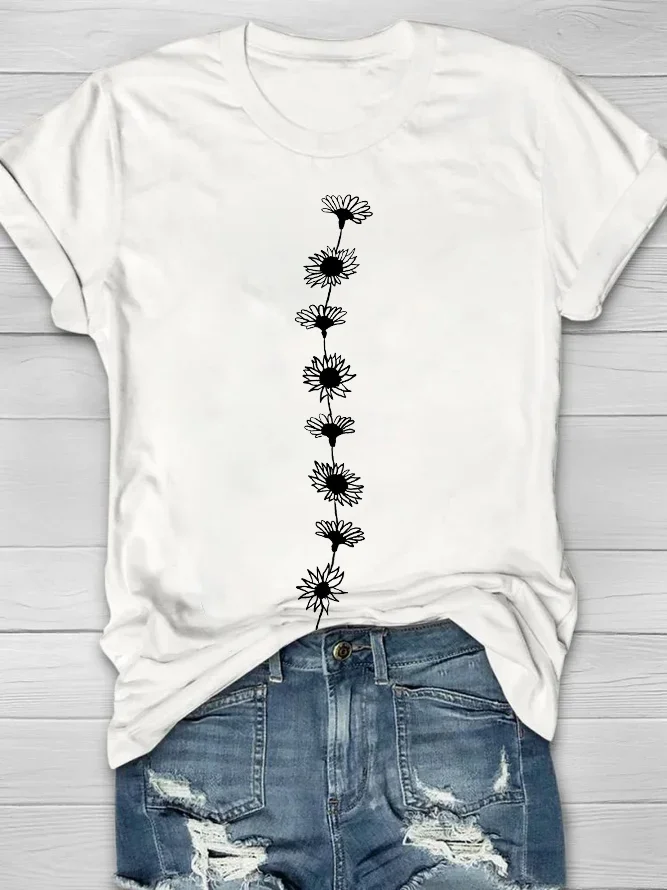 Women Floral Short Sleeve Tee T-shirt Crew Neck Printing Casual Summer Graphic Tee Top