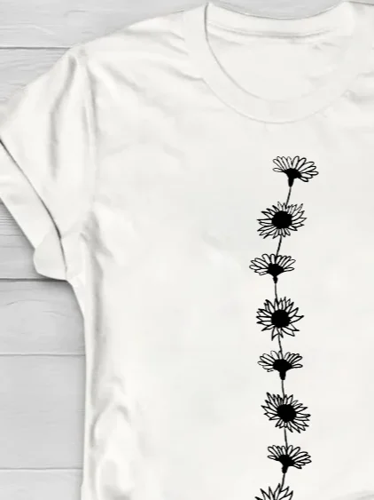 Women Floral Short Sleeve Tee T-shirt Crew Neck Printing Casual Summer Graphic Tee Top