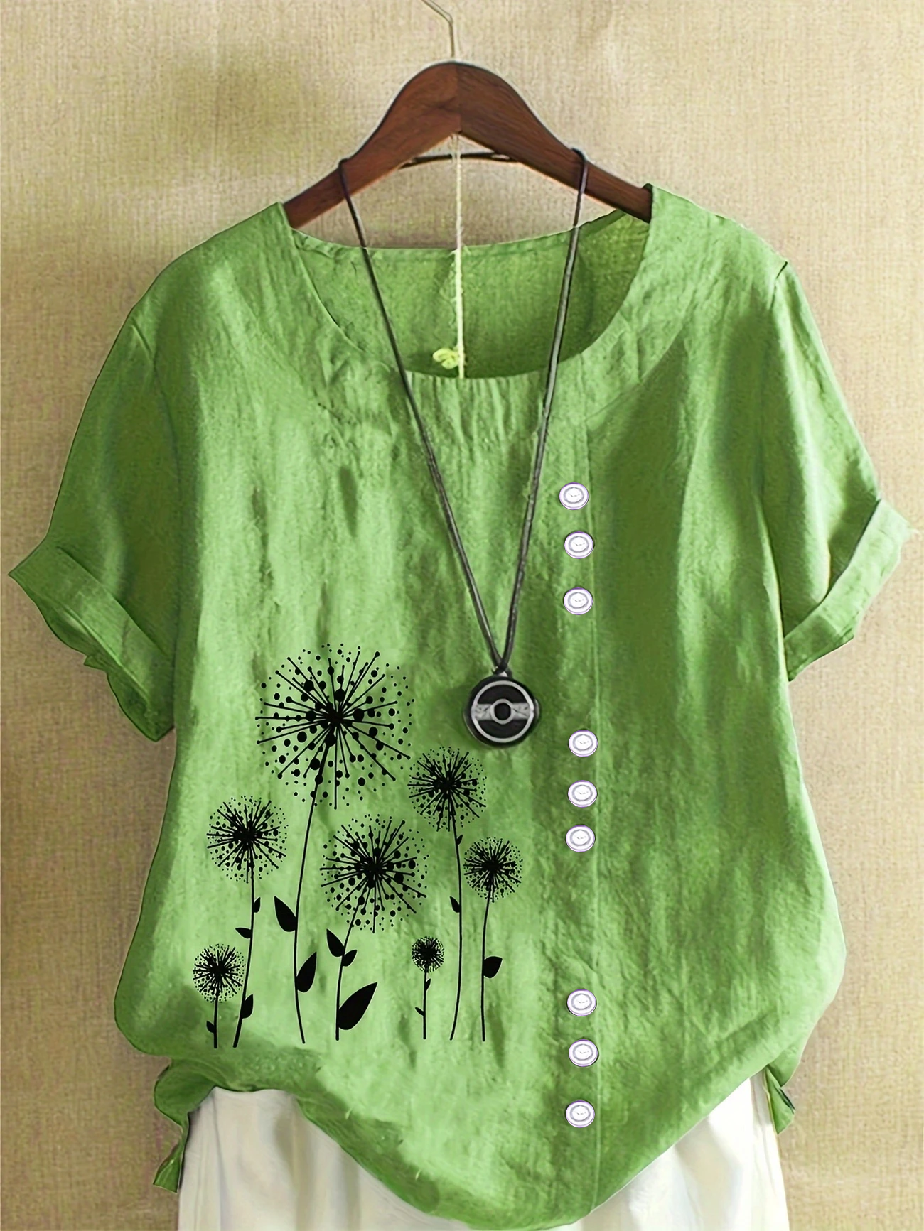 Women Floral Short Sleeve Shirt Summer Printing Crew Neck Daily Casual Top