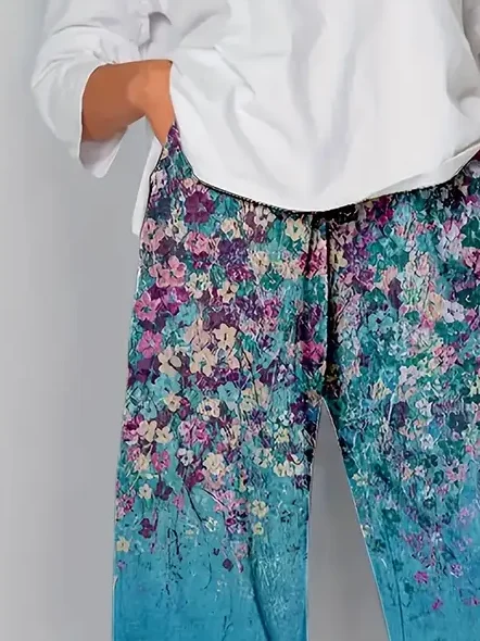Women Floral Capris Pant Casual Summer Trousers