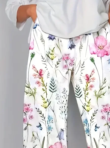 Women Floral Capris Pant Casual Summer Trousers
