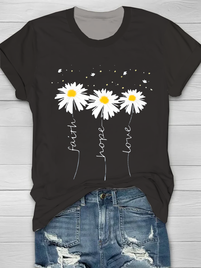 Women Floral Short Sleeve Tee T-shirt Crew Neck Printing Casual Summer Graphic Tee Top