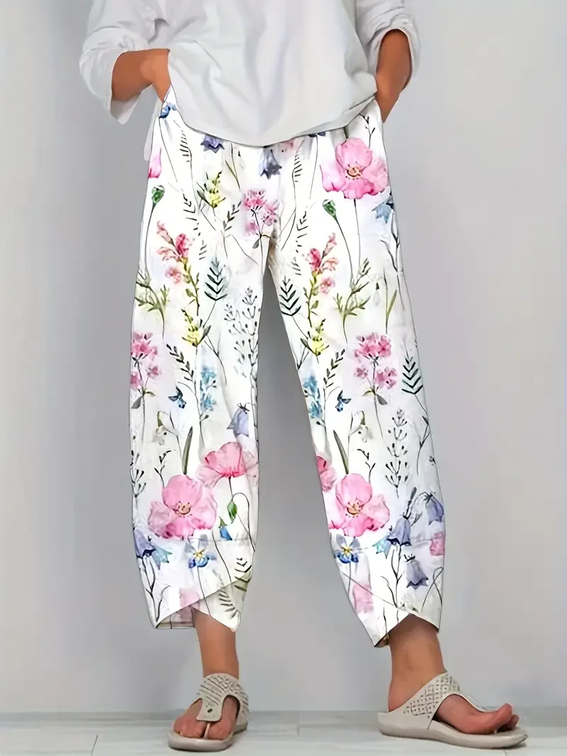 Women Floral Capris Pant Casual Summer Trousers