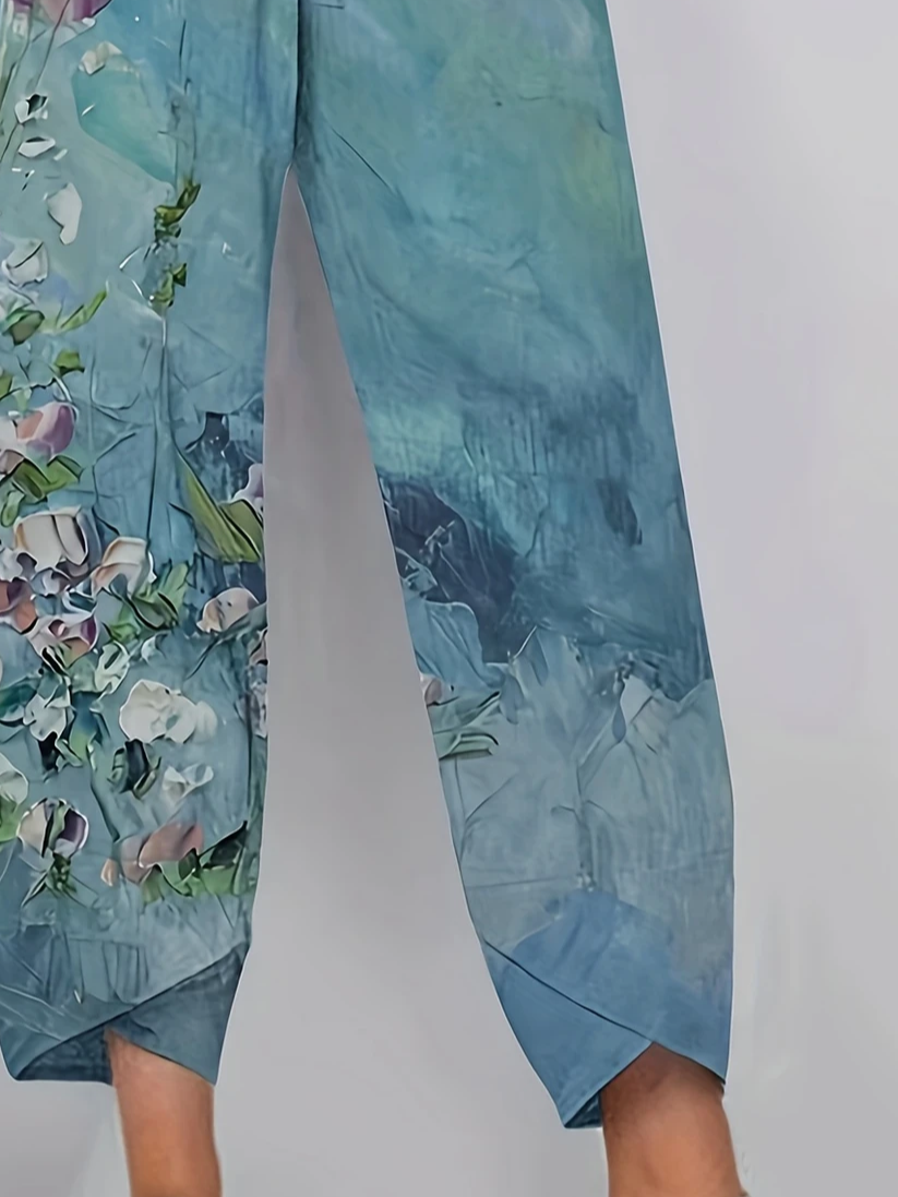 Women Floral Capris Pant Casual Summer Trousers
