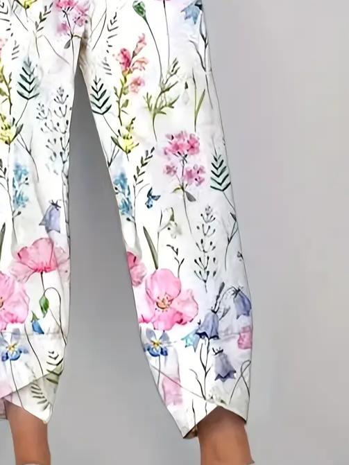 Women Floral Capris Pant Casual Summer Trousers