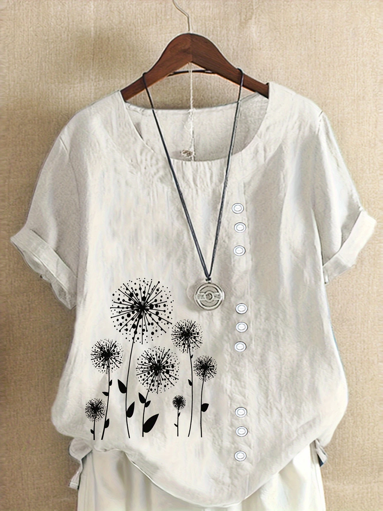 Women Floral Short Sleeve Shirt Summer Printing Crew Neck Daily Casual Top