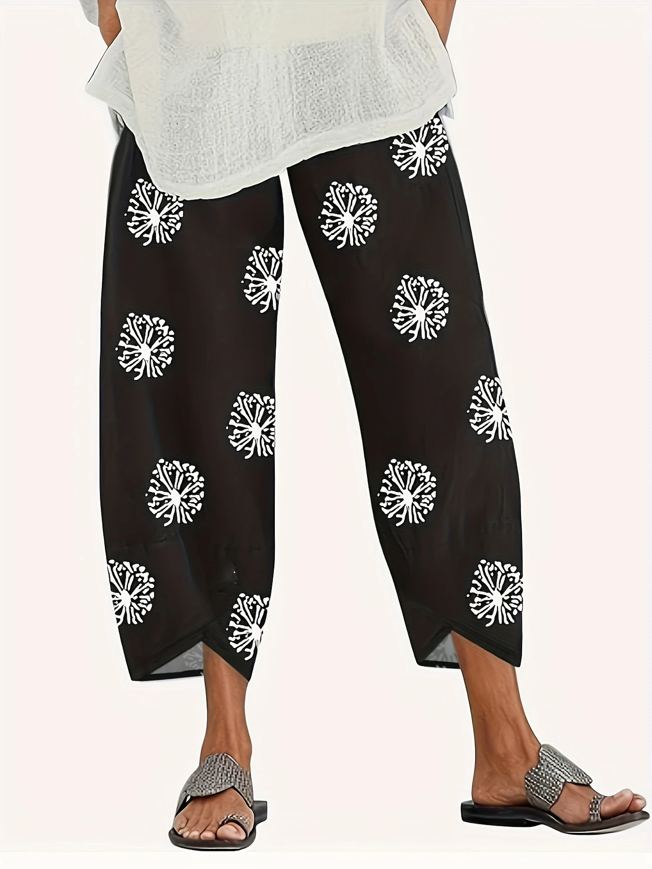 Women Floral Capris Pant Casual Summer Trousers