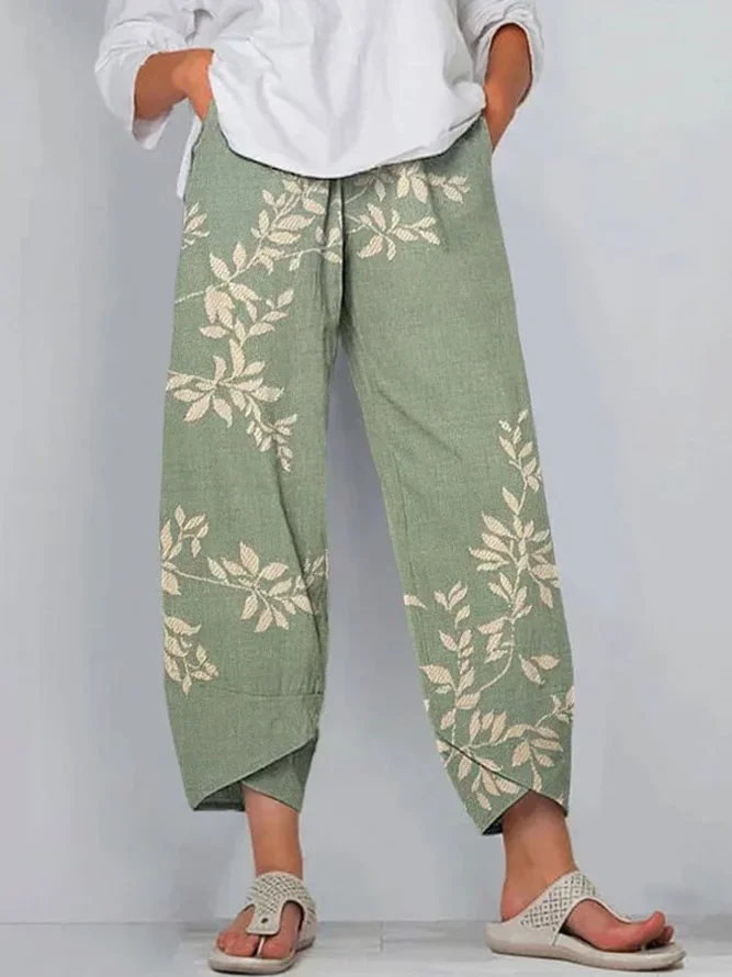 Women Floral Capris Pant Casual Summer Trousers