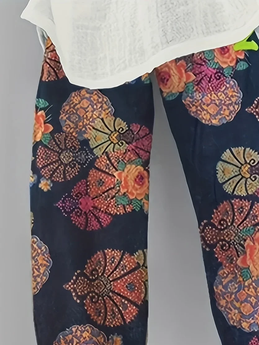 Women Floral Capris Pant Casual Summer Trousers