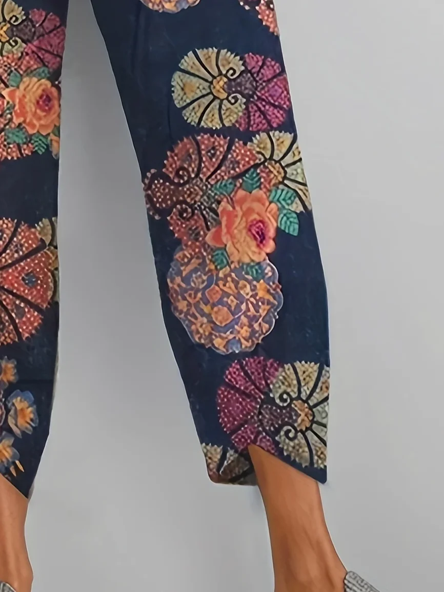 Women Floral Capris Pant Casual Summer Trousers