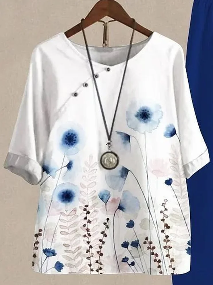 Women Floral Printing Two-Piece Set Daily Half Sleeve Casual Summer Top With Pants Matching Set