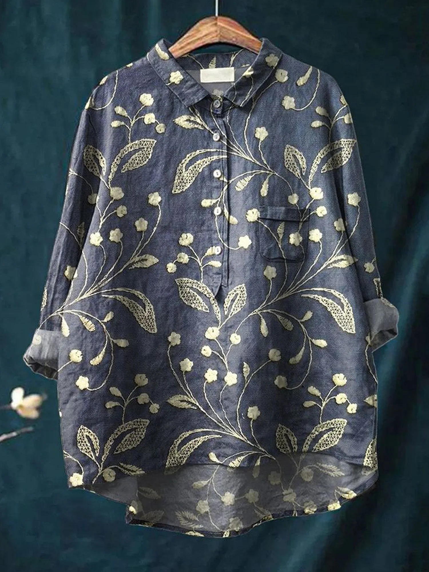 Women Floral Long Sleeve Shirt Spring/Fall Printing Shirt Collar Daily Casual Top