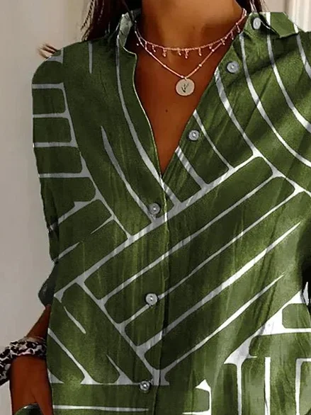 Women Striped Long Sleeve Shirt Spring/Fall Buckle Shirt Collar Daily Casual Top