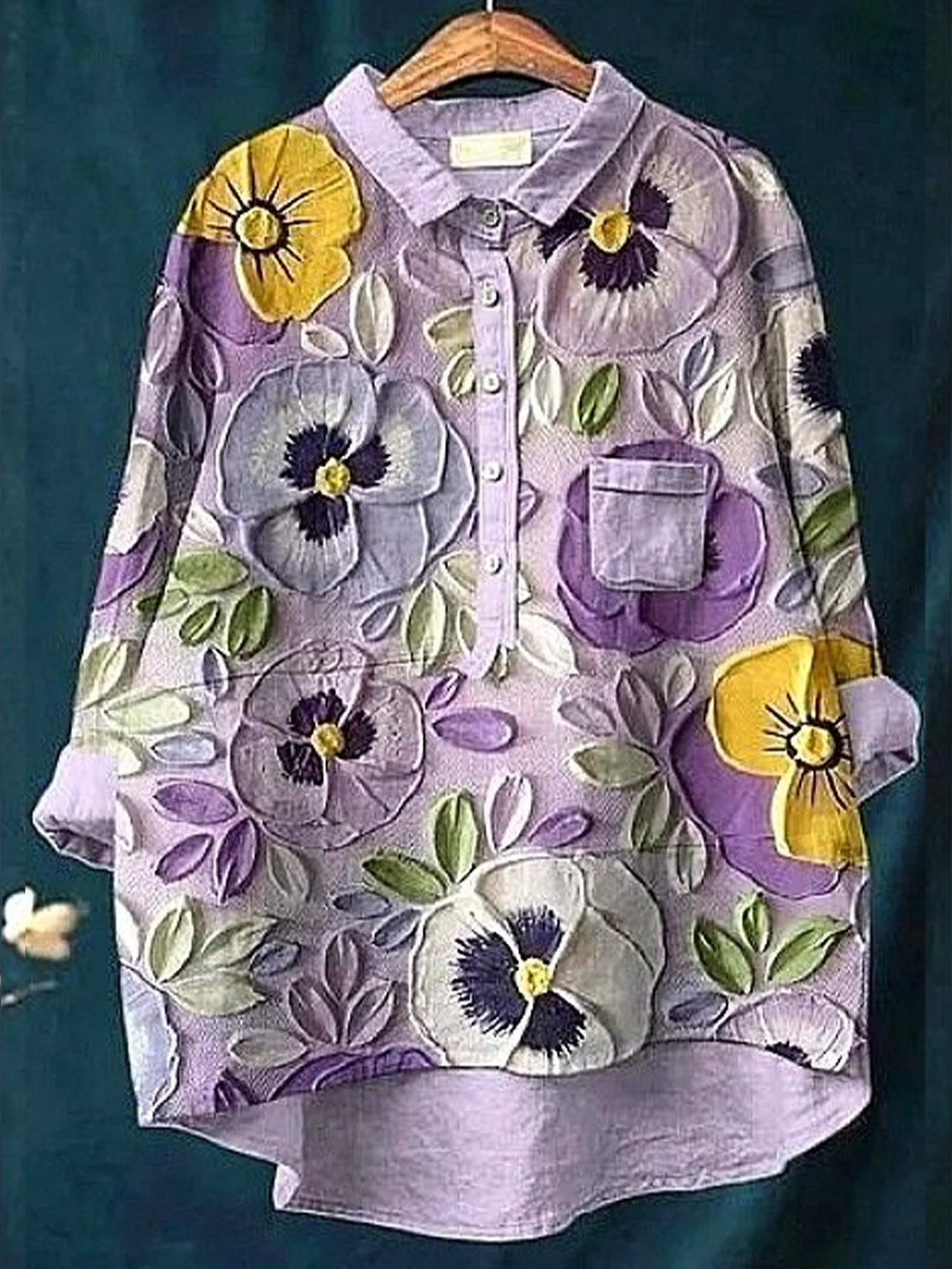 Women Floral Long Sleeve Shirt Spring/Fall Printing Shirt Collar Daily Casual Top