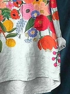 Women Floral Long Sleeve Shirt Spring/Fall Printing Shirt Collar Daily Casual Top