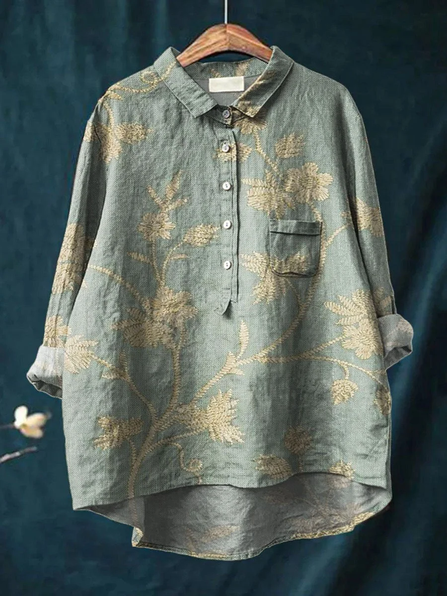 Women Floral Long Sleeve Shirt Spring/Fall Printing Shirt Collar Daily Casual Top