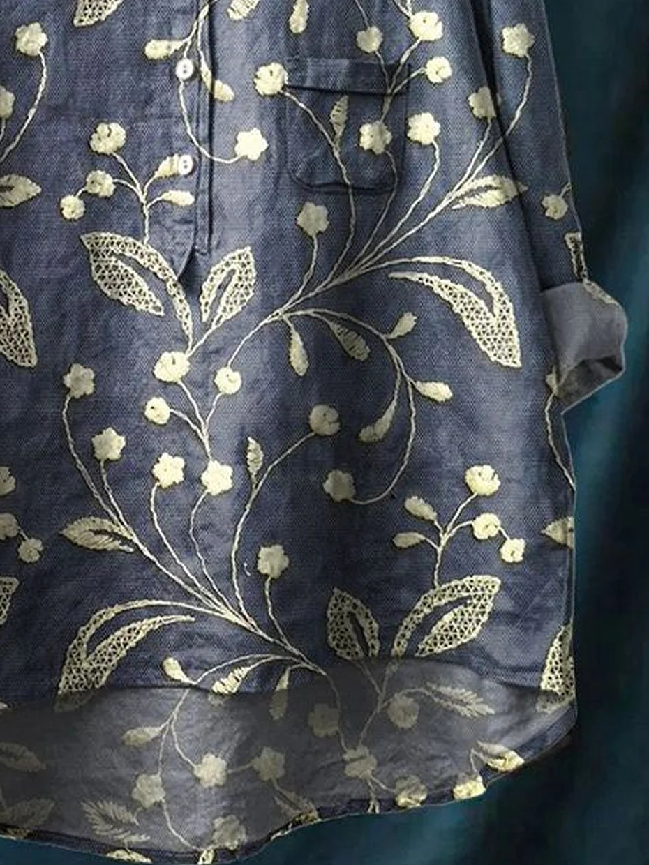 Women Floral Long Sleeve Shirt Spring/Fall Printing Shirt Collar Daily Casual Top