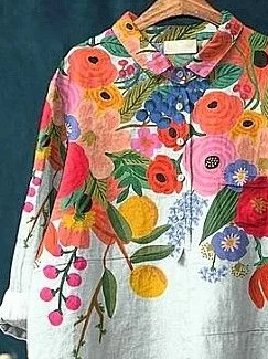Women Floral Long Sleeve Shirt Spring/Fall Printing Shirt Collar Daily Casual Top
