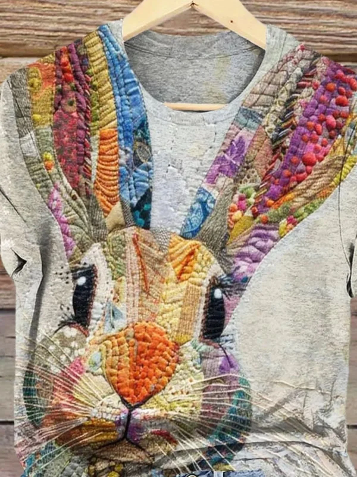 Women Easter (rabbit) Short Sleeve Tee T-shirt Crew Neck Casual Summer Top
