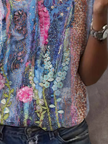 Women Floral Short Sleeve Tee T-shirt Crew Neck Printing Casual Summer Graphic Tee Top