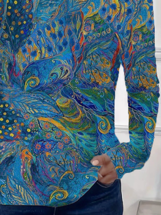 Women Abstract Long Sleeve Tee T-shirt Crew Neck Printing Casual Spring/Fall Graphic Tee Top
