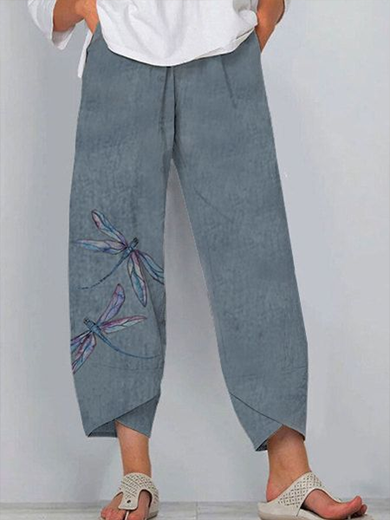 Women Dragonfly Capris Pant Casual Summer Trousers