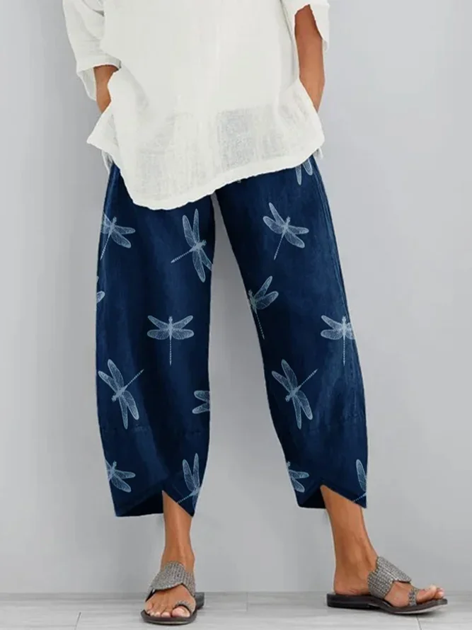 Women Dragonfly Capris Pant Casual Summer Trousers