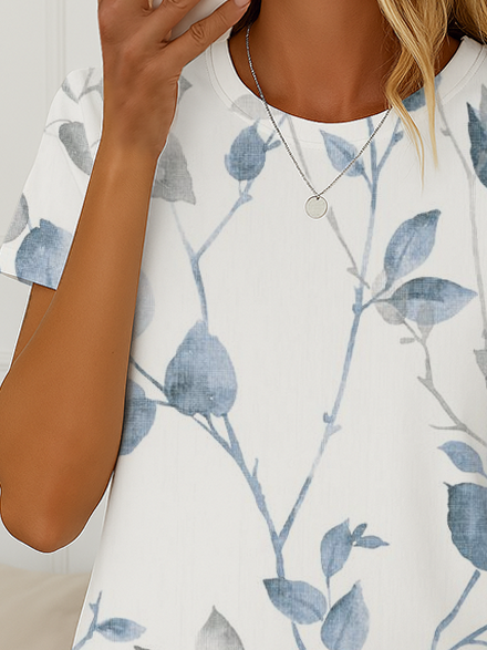 Women Floral Short Sleeve Tee T-shirt Crew Neck Printing Casual Summer Graphic Tee Top