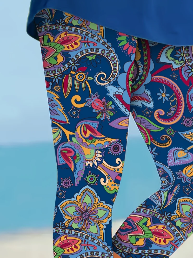 Women Floral Capris Elastic Waist Pant Casual Summer Trousers