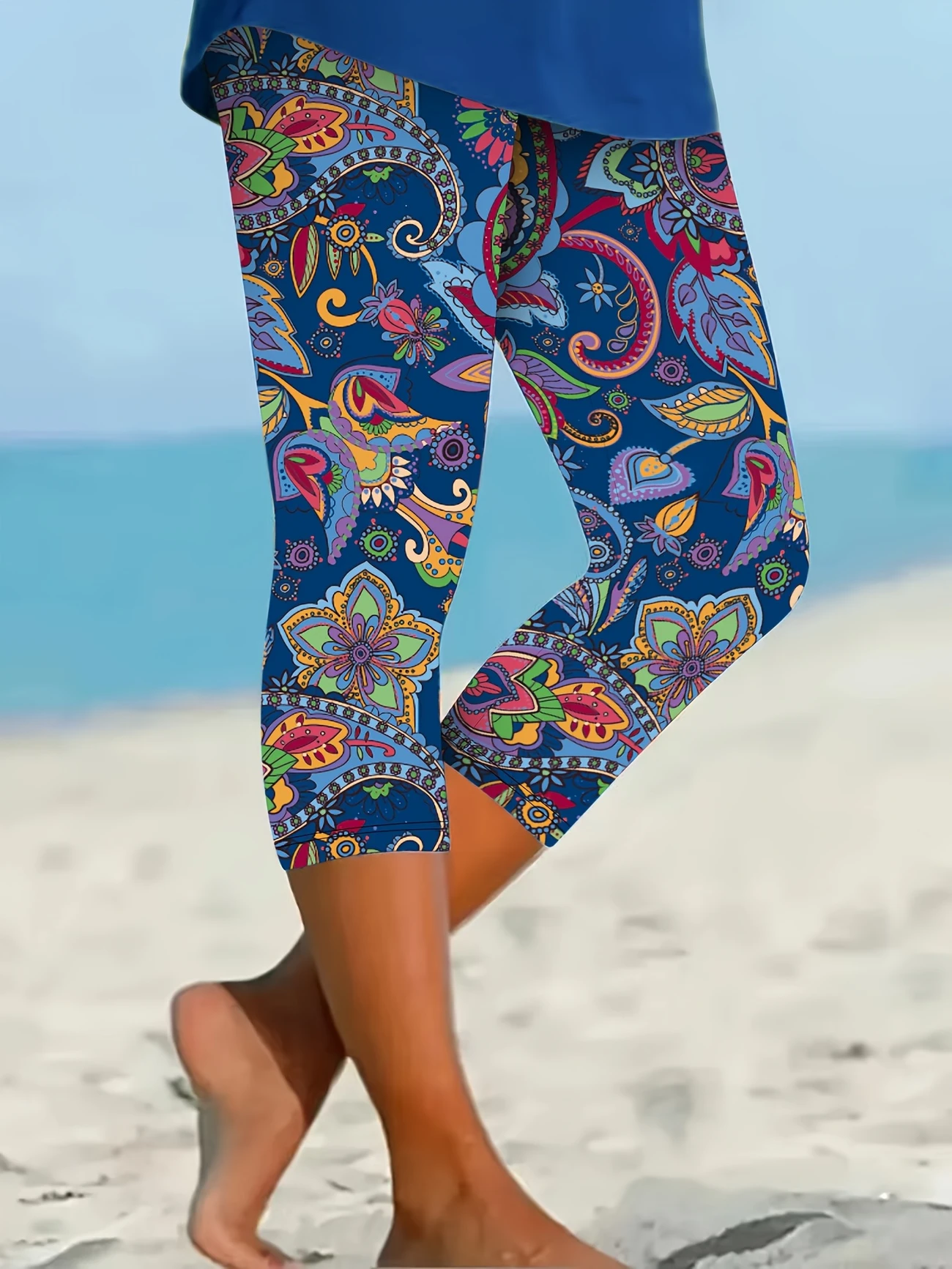 Women Floral Capris Elastic Waist Pant Casual Summer Trousers