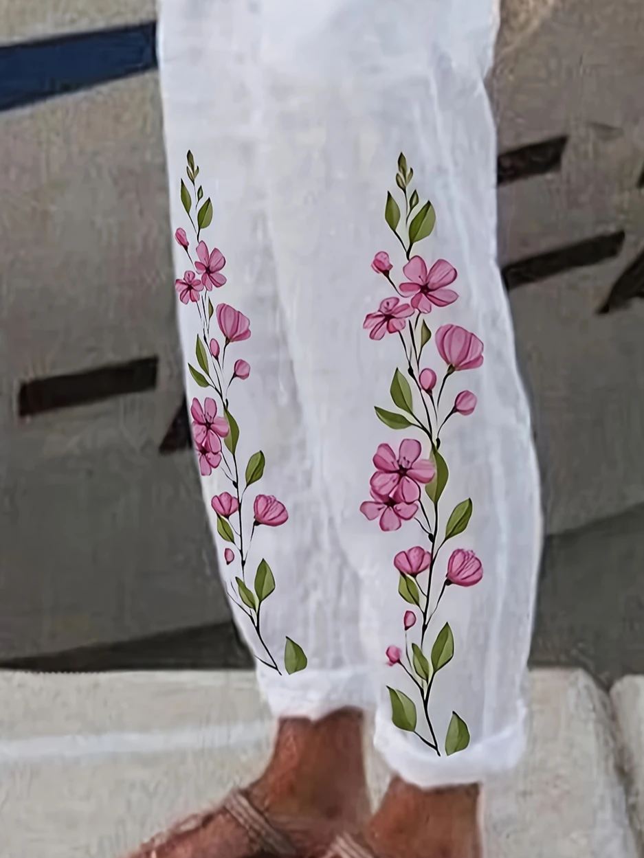 Women Floral Long Pant Casual Spring/Fall Trousers