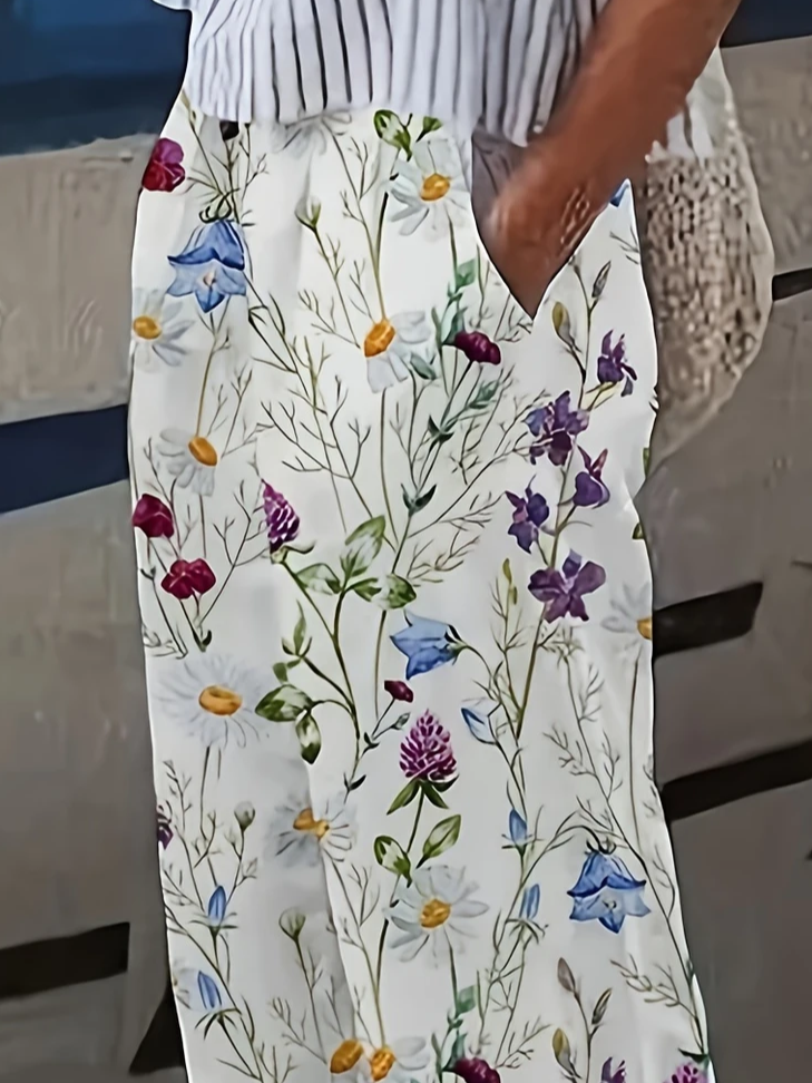 Women Floral Long Pant Casual Spring/Fall Trousers