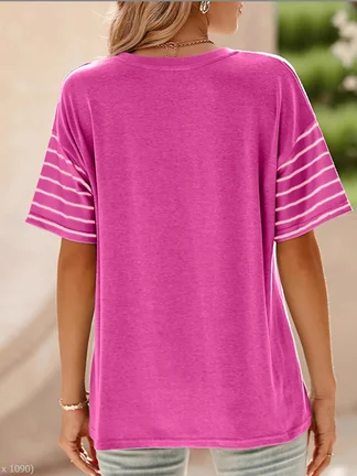 Women Striped Short Sleeve Tee T-shirt Crew Neck Casual Summer Top
